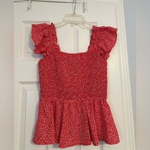 Entro Red Floral Ruffle Sleeve Women’s Top